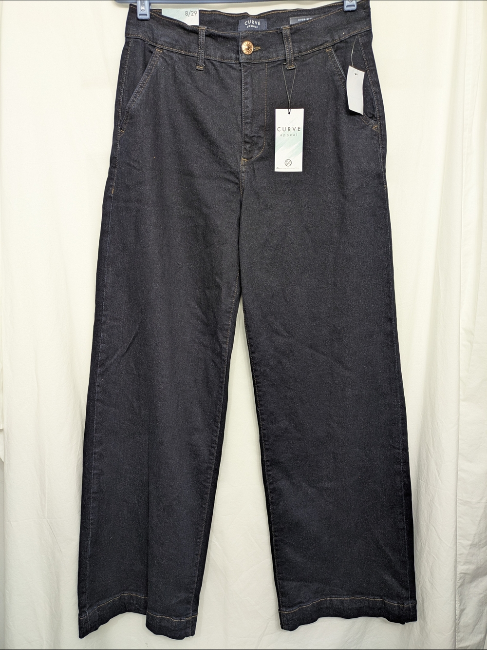 NWT Curve Appeal High Rise Wide Leg Jeans Size 8/29 Dark Wash Denim - Picture 2 of 10